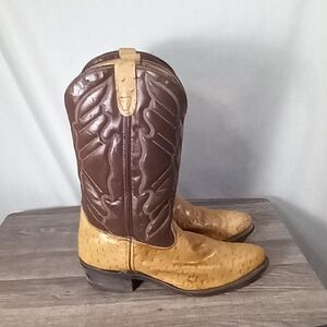 Unbranded Brown Tan Faux Ostrich Leather Cowboy Work Boots Size 11D